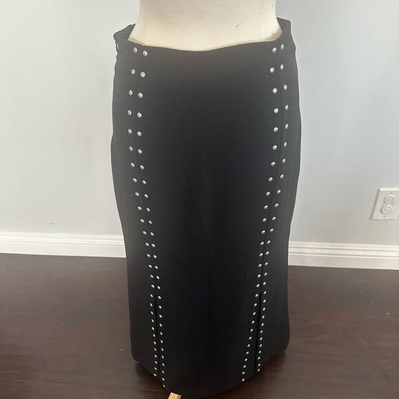 Maje Studded Accents Midi Length Black Skirt with Slits - Picture 6 of 10
